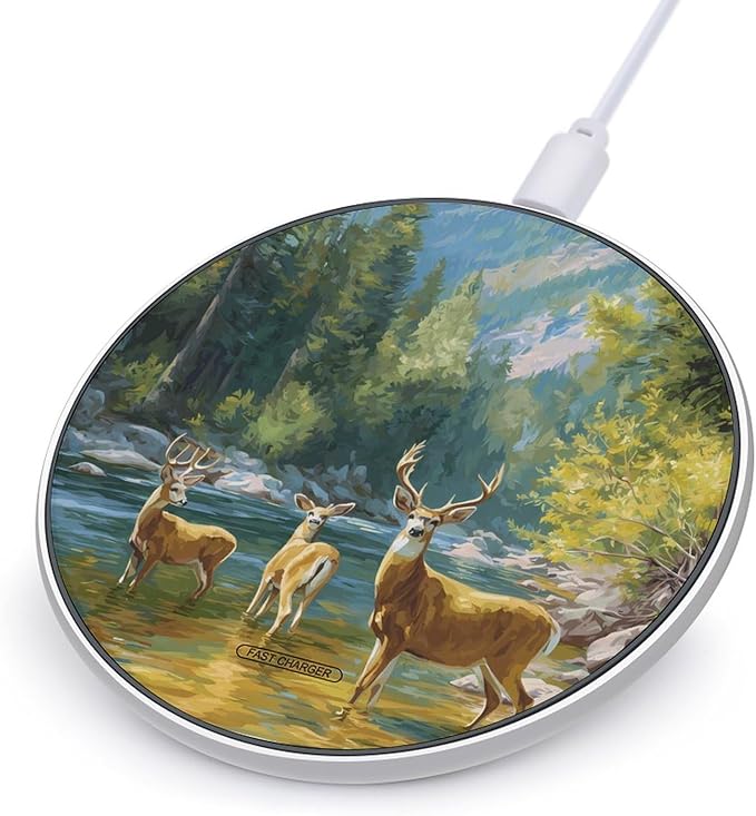 Deer River Mountain Spring Forests Phone Charger Magnetic Charging Pad Anti-Slip with USB Cable