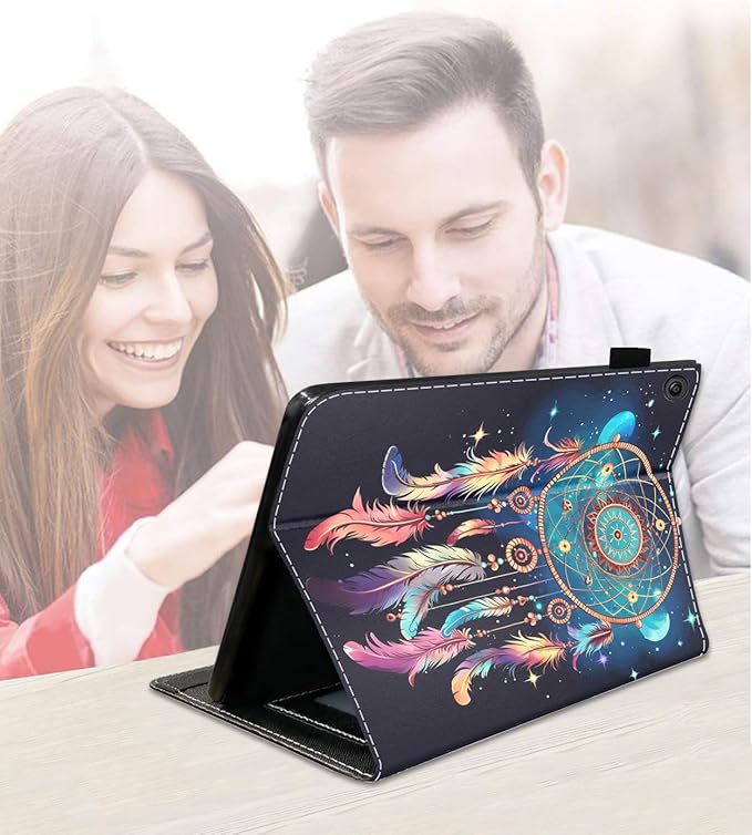 Case for Amazon Kindle Fire 7 Tablet (7 9th/7th Generation 2019/2017 Release) Slim PU Leather Cover with Card Slot &amp Auto Wake/Sleep Dreamcatcher