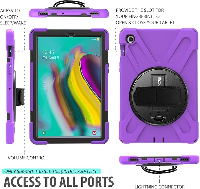 BRAECN for Samsung Galaxy Tab S5e Case 10.5 inch 2019 Heavy Duty Shockproof Case with 360 Rotating Kickstand/Hand Strap&ampShoulder Strap for Galaxy Tab S5e 10.5‘’ Tablet SM-T720/SM-T725
