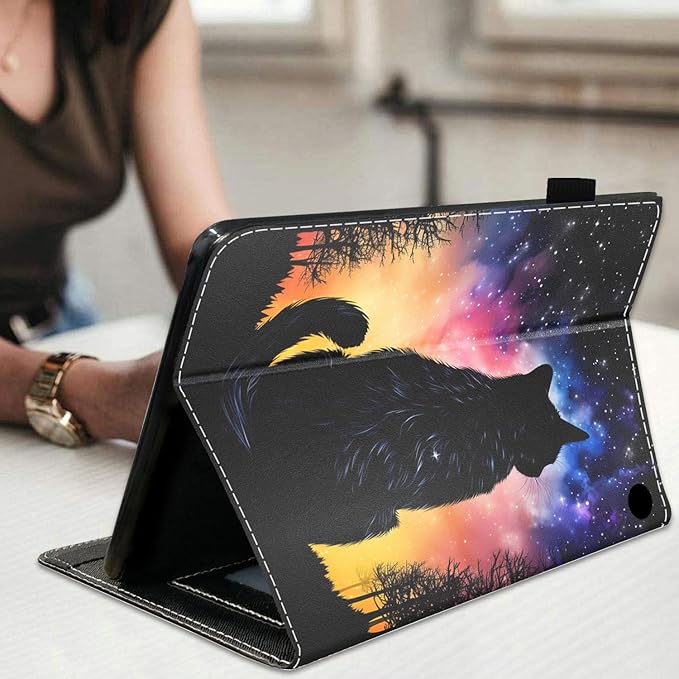 Case for All-New Amazon Fire HD 10 &amp 10 Plus Tablet 10.1 (13th/11th Generation 2023/2021 Release) Slim Stand Folio Cover with Card Slot &amp Auto Wake/Sleep Black Cat Under The Starry Sky