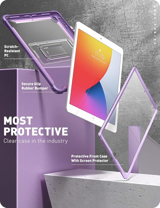 i-Blason Ares Case for New iPad 9th/8th/7th Generation iPad 10.2 2021/2020/2019 Case Full-Body Kickstand with Built-in Screen Protector Cover with Pencil Holder (Purple)