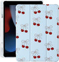 Kawaii Cute Cherry Bow for iPad Air 3 Case with Pencil Holder Auto Sleep/Wake Blue Leather Soft TPU Back Cover for iPad Pro 10.5 Inch 2017