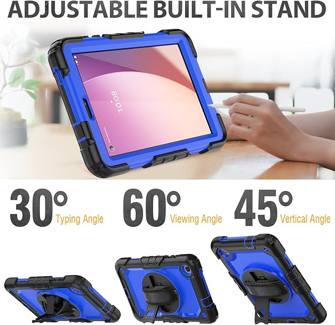 HXCASEAC Case for Lenovo Tab M8 4th Gen 2024/2023 (TB-301FU TB-300FU) with Screen Protector/Rotating Hand Strap/Sturdy Stand Protective HD Cover for Lenovo M8 Tablet Case 8 inch Blue