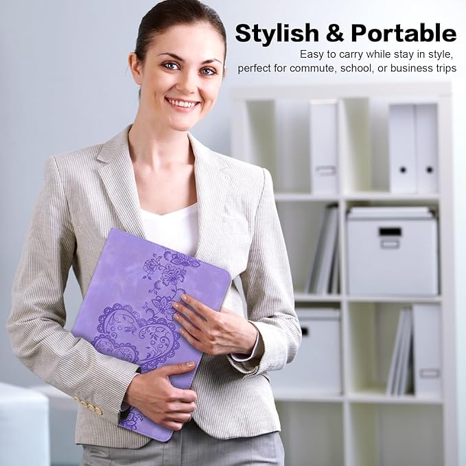 Case for Lenovo Idea Tab Pro 12.7 Inch 2025 Embossed Heart PU Leather Protective Tablet Case with Elastic Band &amp Card Slots/Holder Multi-Angle Viewing Stand Cover Purple