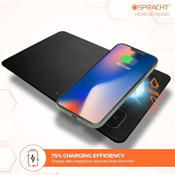 Spracht MagPad Magnetic Wireless Charging Mouse Pad 15W Fast Charging for Smartphones and Wireless Earbuds (Black)