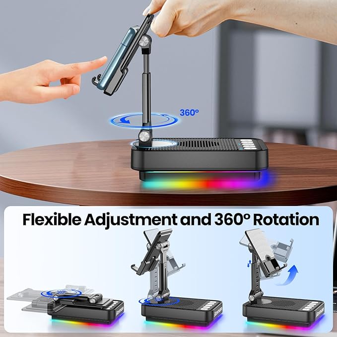 JTEMAN Gifts for Men Women Phone Stand Bluetooth Speaker with Light and Charging Function 360 Rotating Phone Holder Cool Tech Gifts for Dad Mom Husband Unique Birthday Gift Ideas