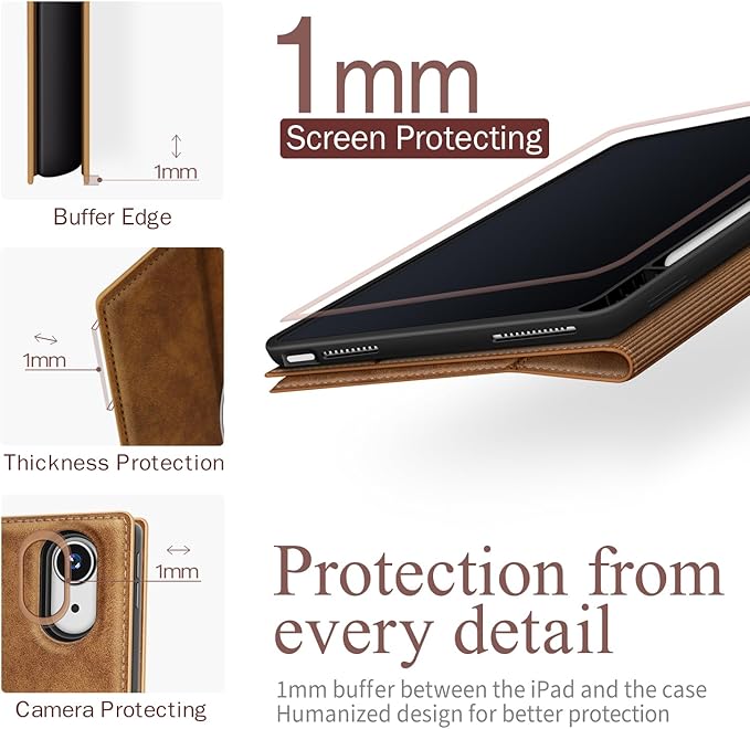 Antbox Case for iPad (A16) 11th (11'')/ 10th Generation (10.9'') High Grade Skin-Touch Vegan Leather with Built-in Pencil Holder Auto Sleep/Wake Function (Tan)