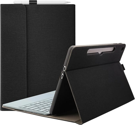 Megoo Surface Pro 12 Case for Microsoft Surface Pro 12 (2025) 12 Multiple Angle Adjustment Folio Case Protective Cover with Stylus Pen Holder Compatible with Type Cover Keyboard (Black)