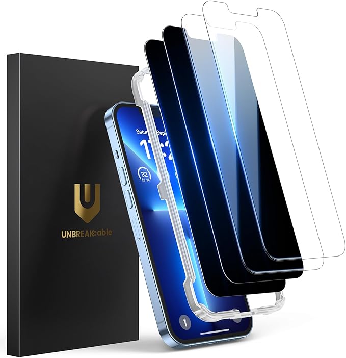 UNBREAKcable 4PCS Screen Protector for iPhone 13 Pro - 2 Privacy Tempered Glass+2 Clear Glass Double Shatterproof [Installation Frame] [9H Hardness] [Case Friendly] Anti-Scratch for iPhone 6.1 inch