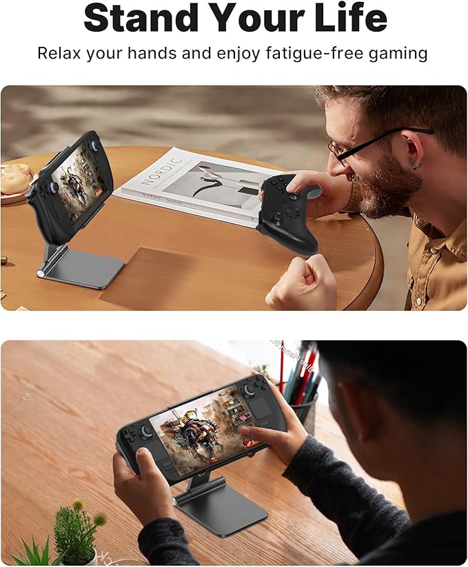 Antank Foldable Magnetic Stand Compatible with Steam Deck &amp Mag-Safe Portable iPhone Stand Holder for Desk Aluminum Alloy Adjustable Phone Stand for Steam Deck/OLED iPhone 17/16/15/14/13/12