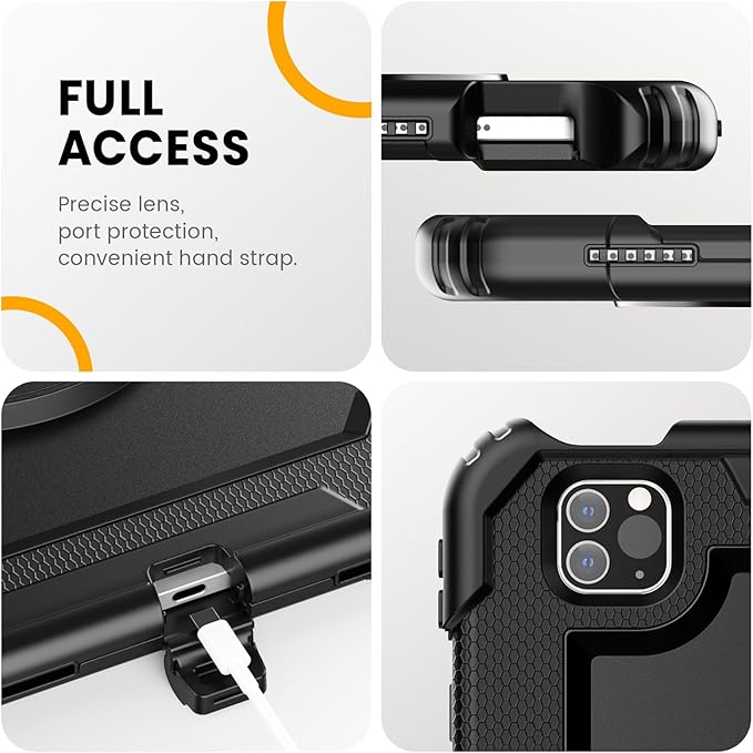 Timecity Case for iPad Pro 11 inch 1st 2nd 3rd 4th Generation 2018/2020/2021/2022 (NOT for 2024) Heavy Duty Rugged Protective Case with Screen ProtectorPencil HolderRotating Stand&ampHandle-Bla