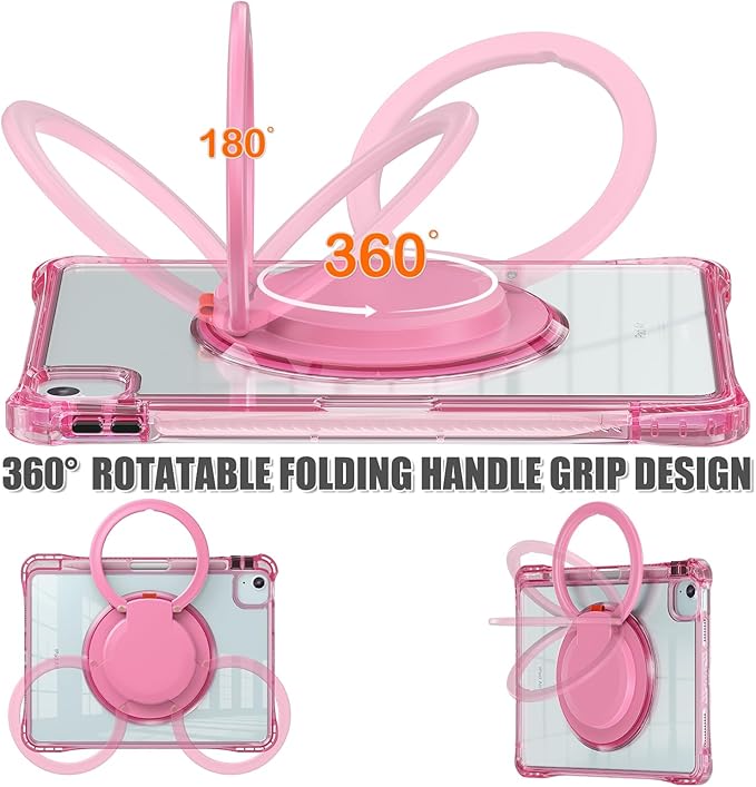 Shockproof Case for iPad Air 11'' (M4 2026/M3 2025/M2 2024)/ iPad Air 10.9'' Air 5th /4th Gen PC Clear Tablet Cases with Rotating Stand for Kids Rose