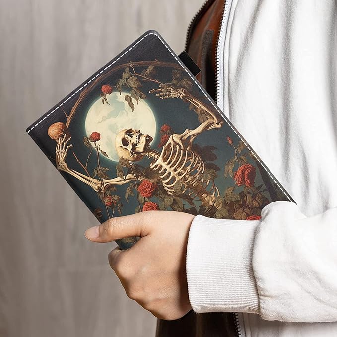Case for All-New Amazon Kindle Fire HD 10 &amp 10 Plus Tablet 10.1 (13th/11th Generation 2023/2021 Release) - PU Leather Folio Case with Smart Auto Wake/Sleep Skull Roses