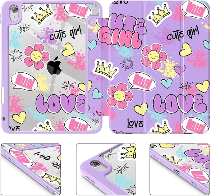 May Chen for iPad Air 11-inch M4/M3/M2 (2026/2025/2024) iPad Air 5th/4th 10.9 Inch - Shockproof Cover with Clear Back Shell &amp Penceil Holder Auto Wake/Sleep Stand Cover Cute Girl Pattern
