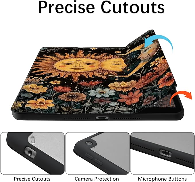 Rose Crow Skull Case for Ipad 10.2Inch 2021 Unique Design Cover Retro Gothic Floral Shell with Clear Transparent Back Auto Sleep/Wake Anti-Slip Shockproof with Pencil Holder(Girls Women)