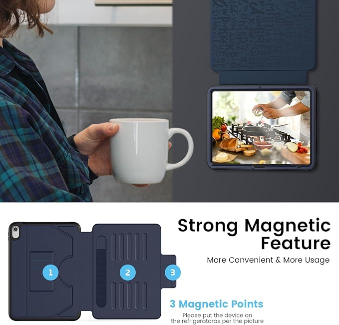 Case for iPad (A16) 11th/10th Generation 11''/10.9'' 2025/2022: Shockproof Protective Cover with Auto Wake/Sleep Strong Magnetic Multi-Angles Stand Pencil Holder Card Slot Blue