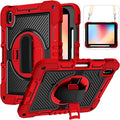 Dteck for iPad A16/10th Generation 2025/2022360° Rotate Hand Strap/Stand Full-Body Drop Rugged Protective Case with Shoulder Strap Kids Case for iPad 10th Generation iPad 10.9 Inch 2022Red+Black