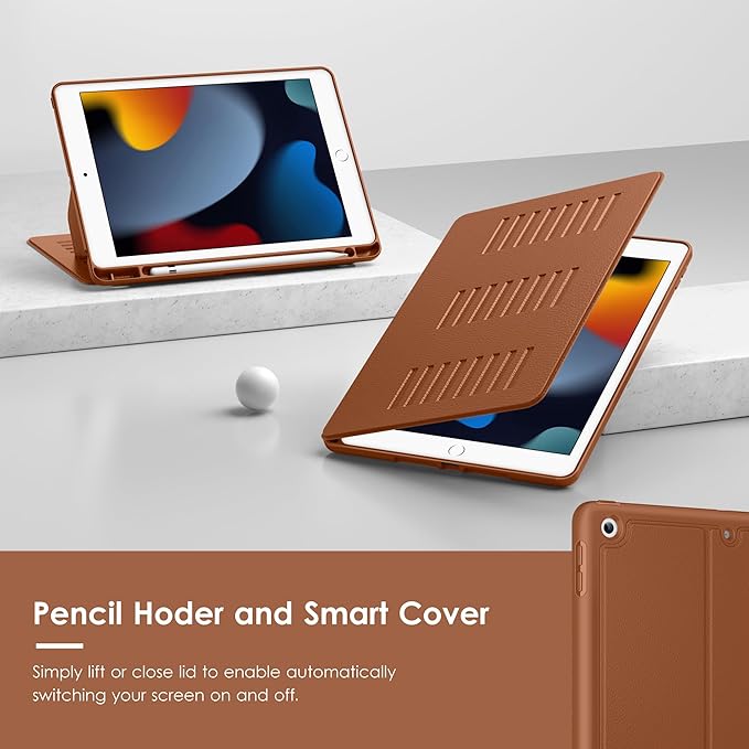 VIKESI Case for iPad 9th / 8th / 7th Generation 10.2 inch (2021/2020/2019 Released)Multiple Angles Magnetic Stand CoverShockproof BackPencil Holderand Auto Sleep/WakeBrown