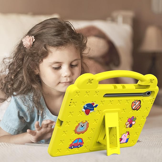 Compatible with Samsung Galaxy Tab A11 2025 Tablet Case Kids Friendly Universal Lightweight Shockproof Protective Case with Shoulder Strap &amp Stand Handle Yellow