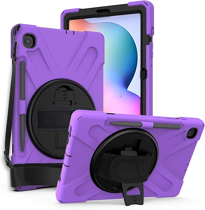KIQ Shield Series Galaxy S6 Lite Case Heavy Duty Tablet Shockproof Rugged Tab S6 Lite Cover W/Stand Shoulder Strap for Samsung Galaxy Tab S6 Lite 10.4 Inch 2022/2020 P610/P613/P615/P619 - Purple