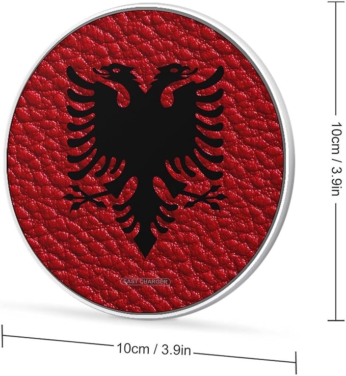 Albania Albanian Flag Leather Texture Fast Portable Charger 10W Funny Graphic Phone Charging Pad with USB Cable