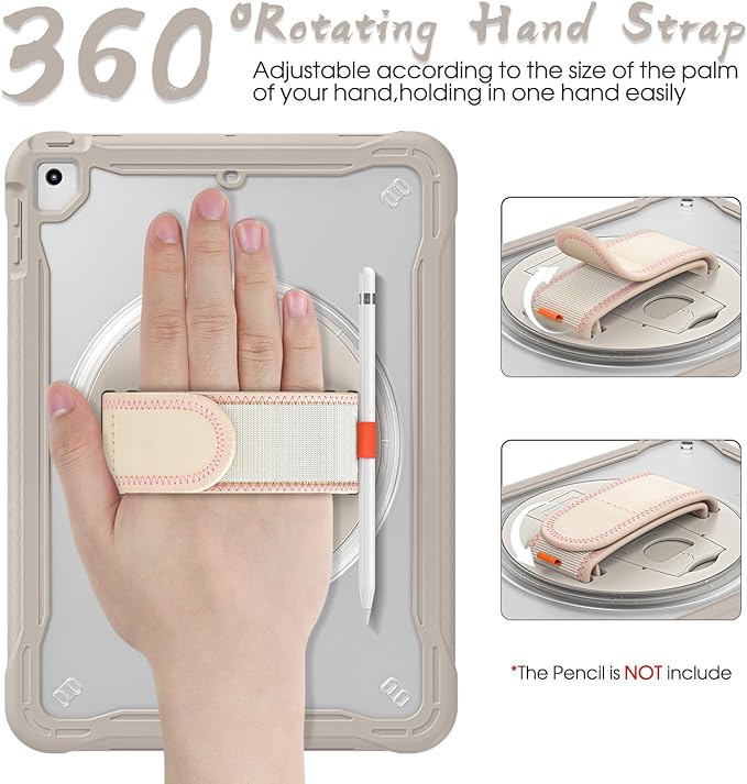 BRAECNstock Case for iPad 6th/5th Generation 9.7 inch 2018/2017ipad Air 2nd Generation &amp Pro 9.7 inch Cover for Kids with Pencil HolderScreen Protector360°Rotating Hand Strap&ampKickstand-Khak