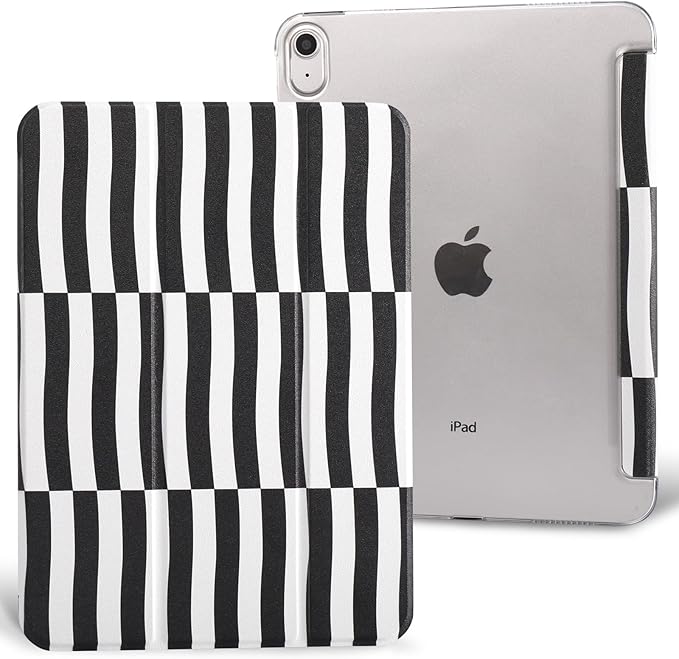 case for ipad 11th Generation11 Inch 2025 (A16 Chip) &amp 10th Gen 10.9 Inch 2022 - Slim Scratch-Resistant Hard PC Translucent Back Shell SmartCover Wake/Sleep FunctionBlack Irregular Stripes