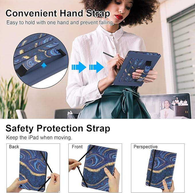 Grifobes Case 8/8 Plus [Only for 2022/2020 Released 12th/10th Generation] Premium PU Leather Folio Stand Smart Auto Wake/Sleep Cover with Built-in Stylus Holder/Pocket Marble Blue