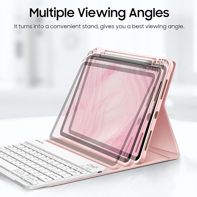 Fintie Keyboard Case for iPad Air 11-inch M4/M3/M2 (2026/2025/2024) iPad Air 5th/4th Generation (2022/2020) 10.9 Inch - Soft TPU Cover w/Magnetically Detachable Bluetooth Keyboard Rose Gold