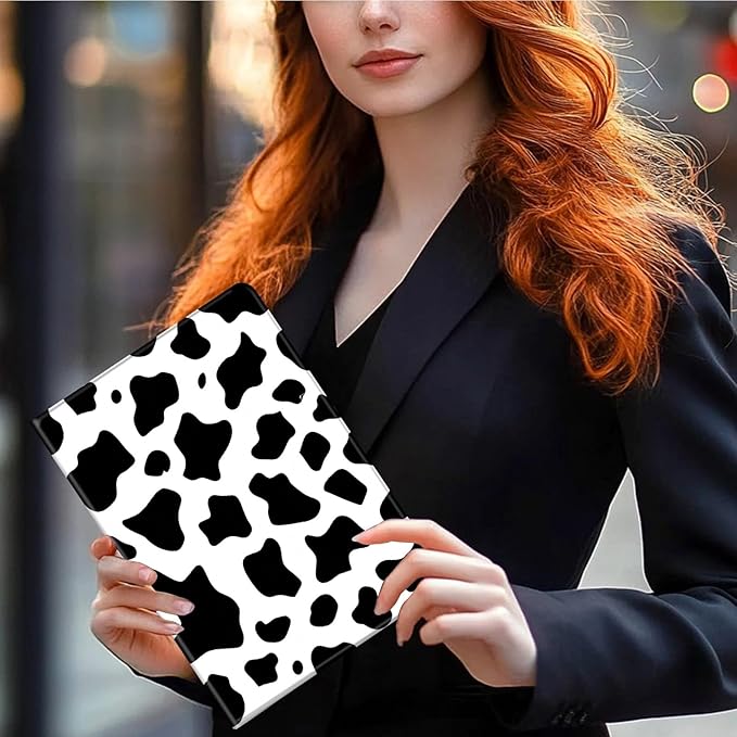Case for Kindle Paperwhite 12th Generation 7 &amp Kindle ColorSoft Signature Edition PU Leather Protective Cover with Auto Sleep/Wake for Kindle Paperwhite 2024 – Black White Cow Pattern