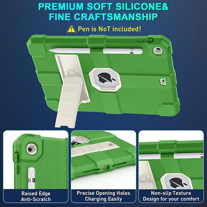 Case for iPad 9th/8th/7th Generation 2021/2020/2019(10.2 inch) Heavy Duty Shockproof Rugged Protective 10.2 Cover with Built-in Stand for iPad 9 8 7 Gen(White+Green)