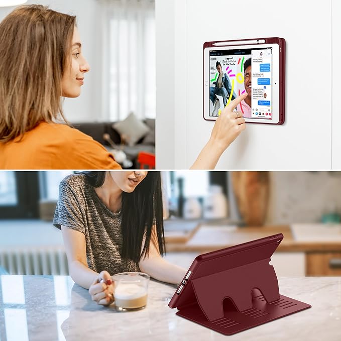 VIKESI Case for iPad 9th / 8th / 7th Generation 10.2 inch (2021/2020/2019 Released)Multiple Angles Magnetic Stand CoverShockproof BackPencil Holderand Auto Sleep/WakeWine