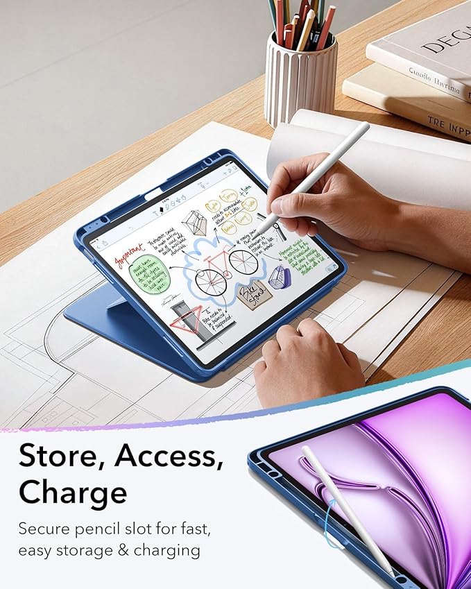 ESR for iPad Air 13 Inch Case M4/M3/M2 (2026/2025/2024) Vertical Stand Cover Multi Stand Angles Ultra-Stable Case with Pencil Holder Flip Series Blue