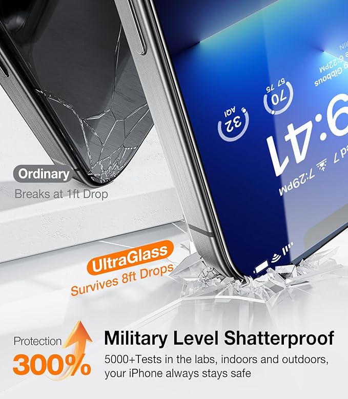 UltraGlass UNBREAK TOP 9H+ Glass for iPhone 13/13 Pro Screen Protector [12FT Military Grade Shatterproof] Screen Protector 13/13 Pro Tempered Glass [Longest Durable &amp Full Edge Coverage] 2 Pack