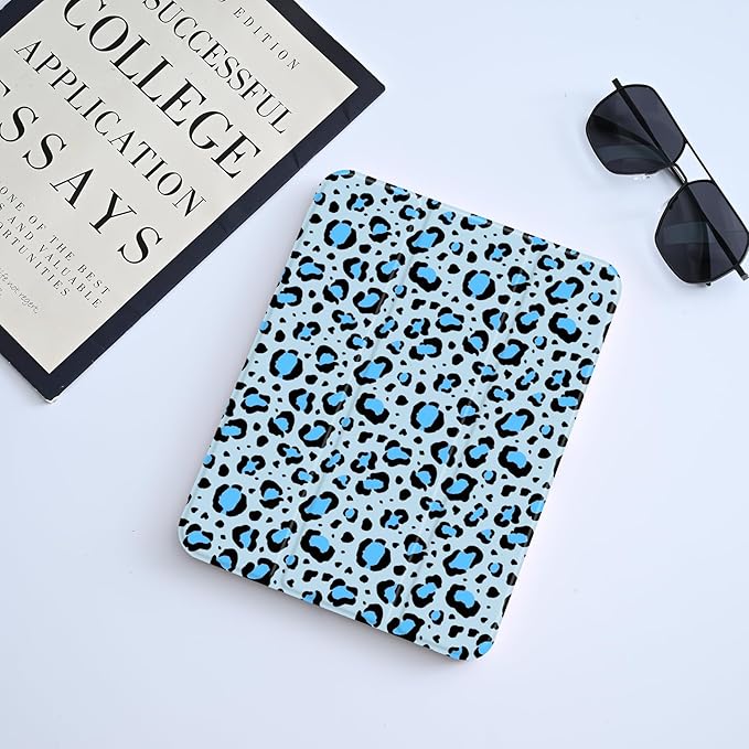 Cute Case for 10.2 iPad 2019/2020/2021 Blue Leopard Cheetah Print Clear Hard Back Hybrid Casewith Pencil Holder Trifold Stand Slim Tablet Cover for iPad 7th/8th/9th Gen for Women