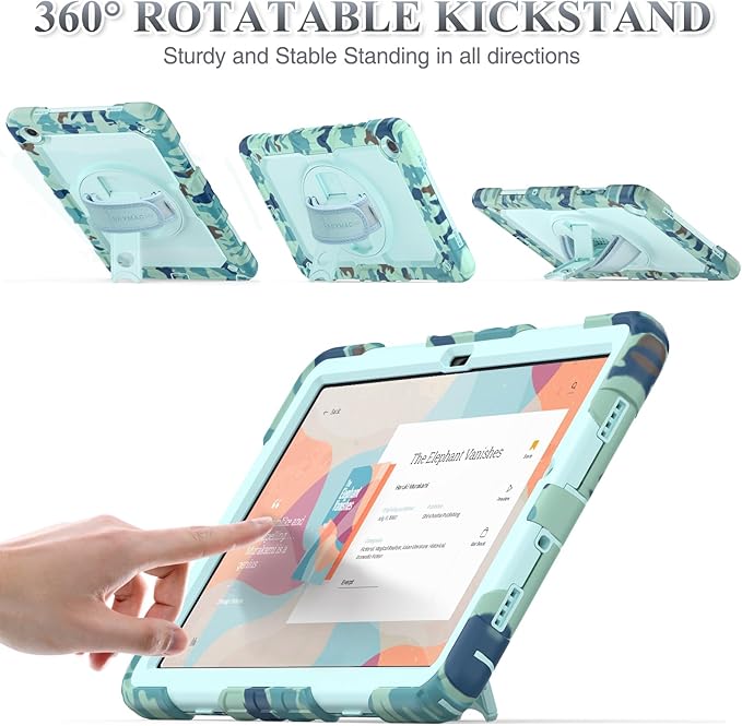 SEYMAC stock Case for Samsung Galaxy Tab A9+ Plus 11'' Full-Body Drop Protection Case with Screen Protector Pencil Holder [360° Rotating Hand Strap] &ampStand SkyBlue Camo