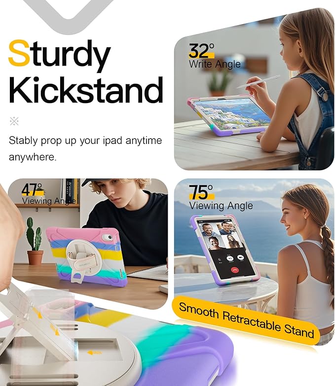 BRAECN for iPad (A16) 11th/10th Generation case 11/10.9 inch 2025/2022 Heavy Duty Shockproof Protective with Pencil Holder Screen Protector 360°Rotating Stand Handle &amp Shoulder Strap Full Body Cov