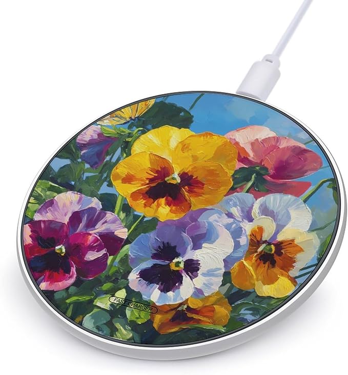 Colorful Pansies Butterflies Phone Charger Magnetic Charging Pad Anti-Slip with USB Cable