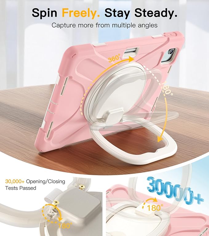 BRAECN for iPad Air 11 Inch Case M4 2026/M3 2025/M2 2024 iPad Air 10.9 5th/4th Gen iPad Pro 11 4th/3rd/2nd/1st Kids Cover with Screen Protector Pencil Holder Shoulder Strap Handle &amp Kickstan