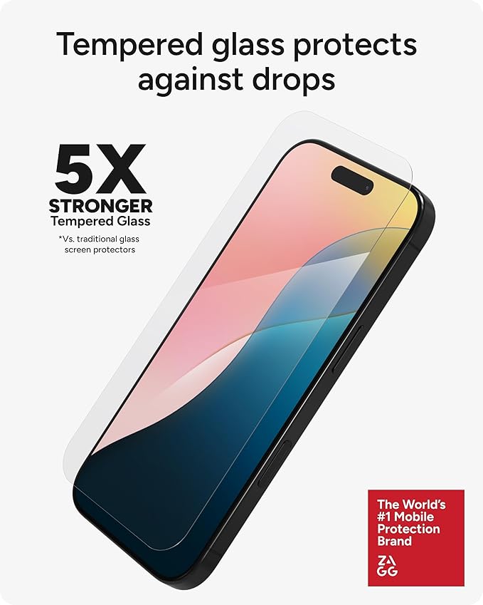 ZAGG InvisibleShield Glass Elite Screen Protector for iPhone 17/17 Pro / 16 Pro - 5X Stronger Impact and Shatter Protection Maximum Scratch Resistance Anti-Fingerprint Technology Easy to Install