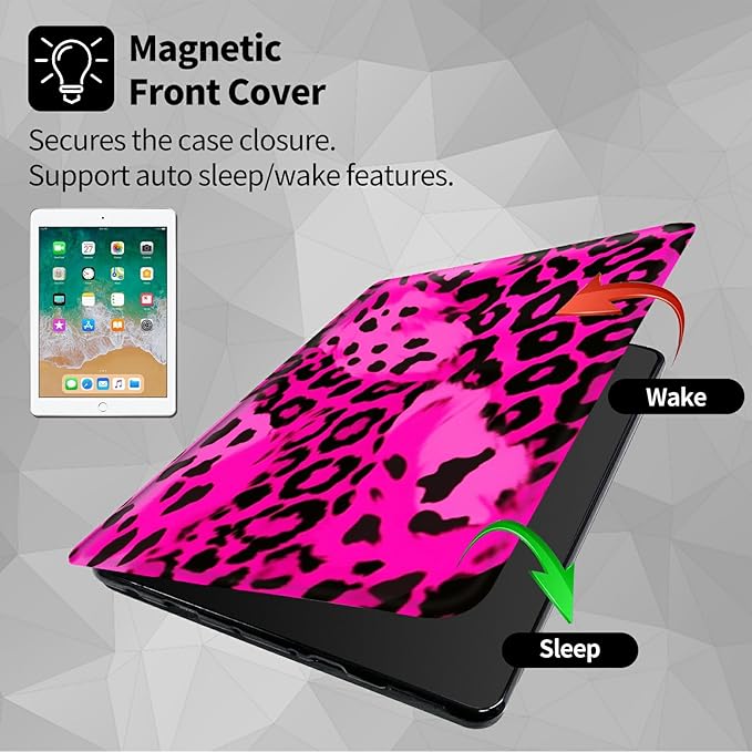 Case for Samsung Galaxy Tab S6 10.5 2019 (Model SM-T860/T865/T867) Pink Leopard Print Theme 360 Degree Rotating Stand Smart Protective Cover for Samsung S6 T860 Tablet