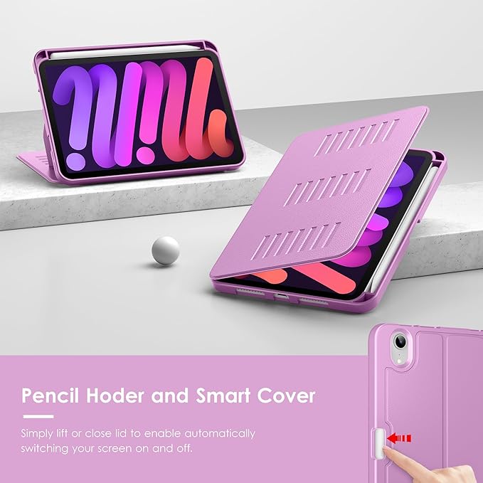 VIKESI Case for iPad iPad mini 7 (A17 Pro) and iPad mini 6Multiple Angles Magnetic Stand CoverShockproof Soft BackPencil Holderand Auto Sleep/WakePurple