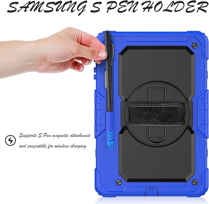 Case for Samsung Galaxy Tab S8 Plus 2022/S7 FE/S7 Plus 5G 12.4-inch Tablet Case Protective [with Screen Protector] Rotatable Kickstand S Pen Holder Hand/Shoulder Strap (Blue)