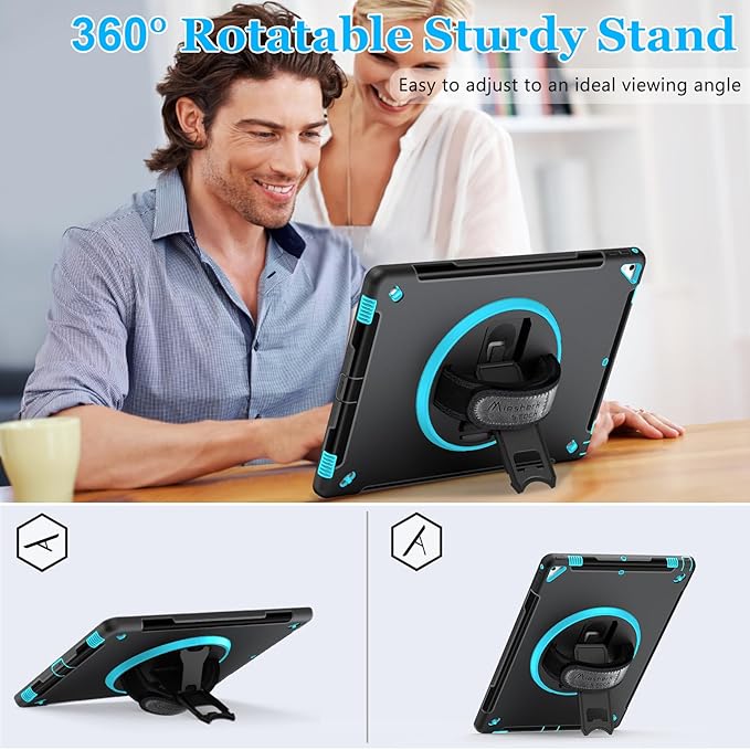 Case for iPad Pro 12.9 2nd Generation 2017&amp 2015 1st Generation Heavy Duty Rugged TPU Protective Cover with Screen Protector- Stand + Handle Hand &amp Shoulder Strap + Pencil Holder- Mint Green