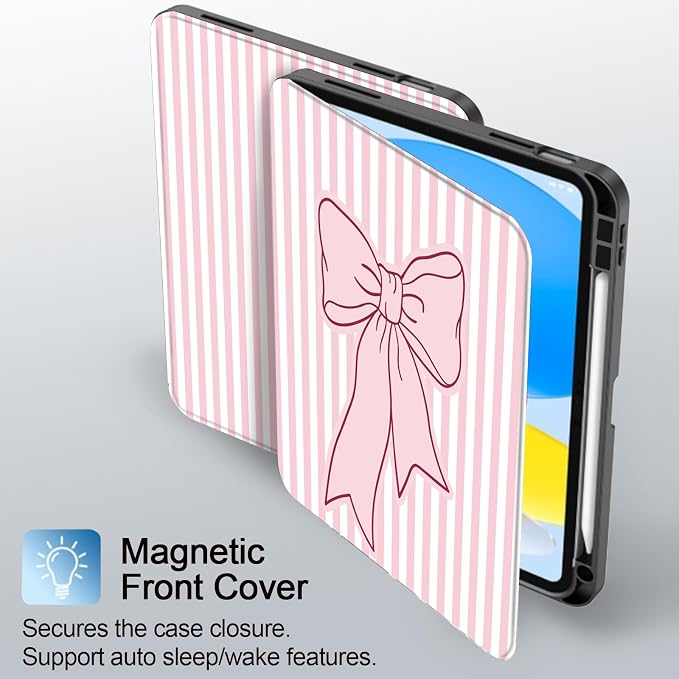 Pink White Striped-Pink Ribbon Bow