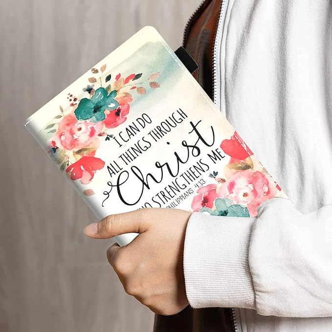 Case for Amazon Kindle Fire HD 10 &amp 10 Plus Tablet 10.1 (13th/11th Generation 2023/2021 Release) - PU Leather Folio Case with Smart Auto Wake/Sleep Floral Quote Bible Verse Philippians 4:13