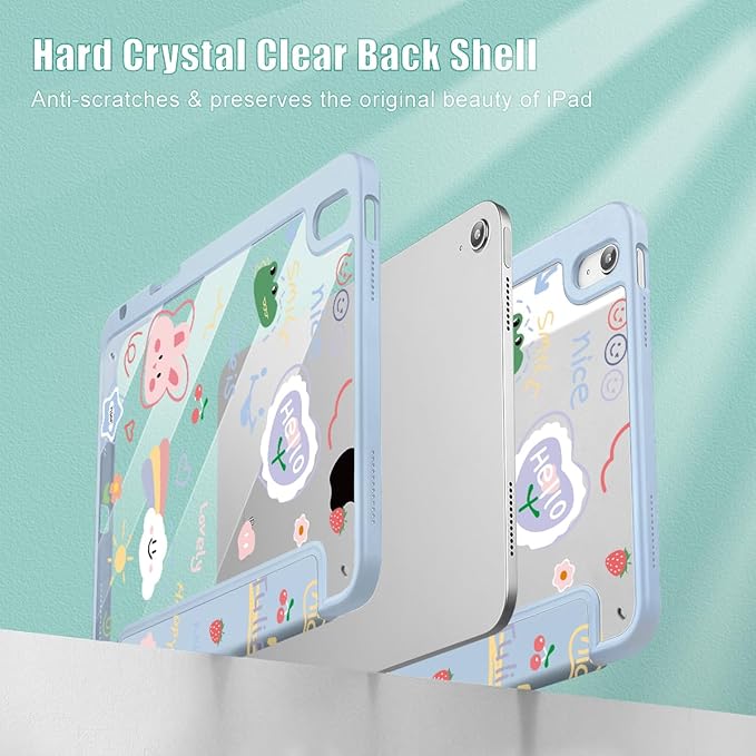 May Chen for iPad Air 11-inch M4/M3/M2 (2026/2025/2024) iPad Air 5th/4th 10.9 Inch - Shockproof Cover with Clear Back Shell &amp Penceil Holder Auto Wake/Sleep Stand Cover Cartoon Stick Figure