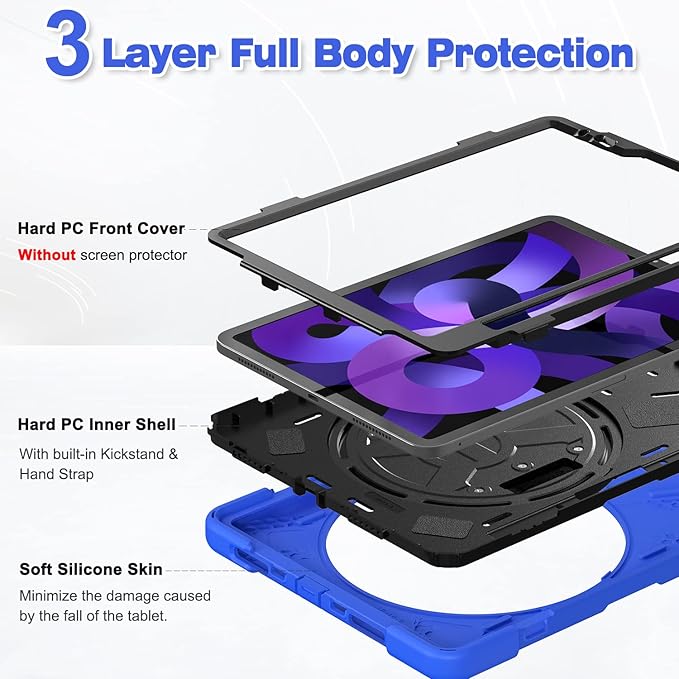 BATYUE Case for iPad Air 11-inch M4 (2026)/ M3 (2025) / M2 (2024) iPad Air 5th/4th 10.9 inch(2022/2020) iPad Pro 11 4th/3rd/2nd/1st Gen Case (2022/2021/2020/2018) with Pencil Holder &amp Strap B