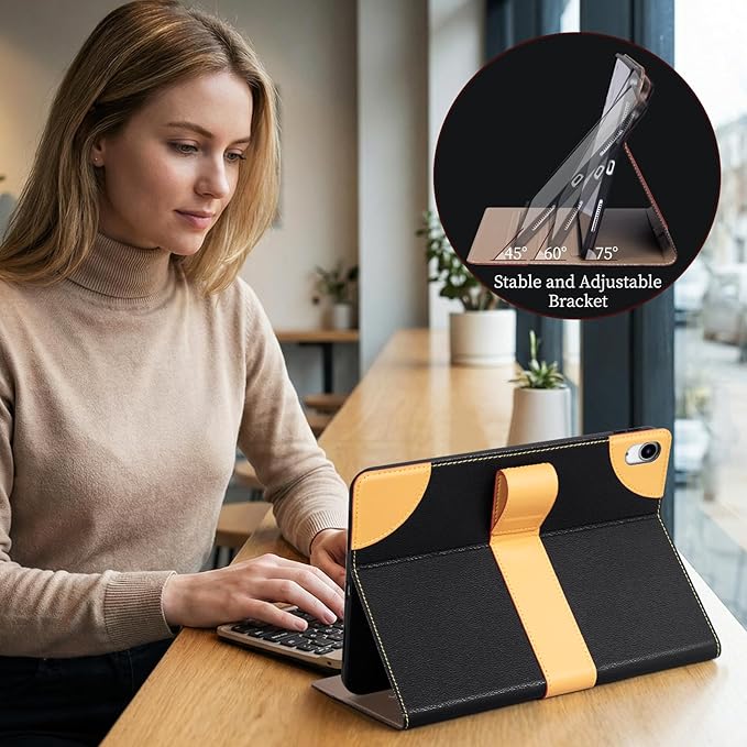 for iPad Air 11 Inch M3 M2 iPad Air 10.9 Inch Case 5th 4th GenLeather Folio Cover with Auto Wake/Sleep Adjustable StandMagnetic Buckle Closure Protection Case-Single Strap Black