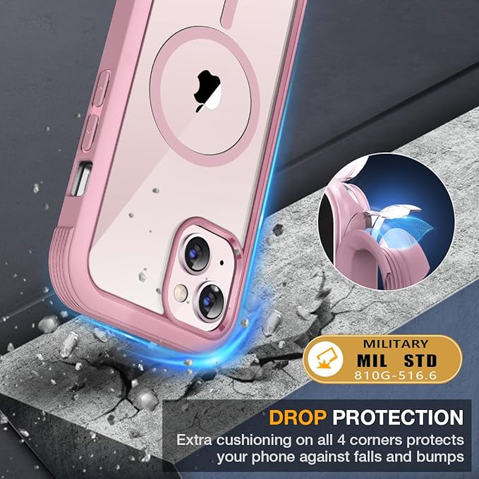 Miracase for iPhone 13 Mini Case 5.4with MagSafeBuilt in Screen ProtectorFull-Body Protection(Dark Pink)